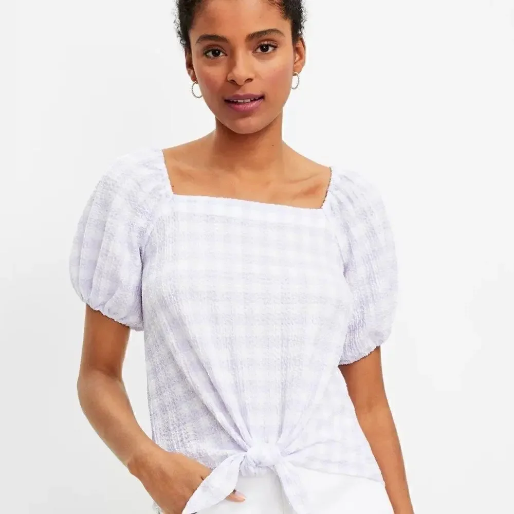NWOT | LOFT Gingnam Square Neck Tie Front Top D99